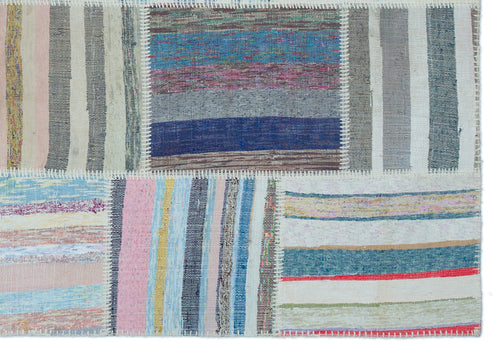 Teselya 25457 Patchwork Striped Wool Handmade Area Rug 5'3" x 7'7"