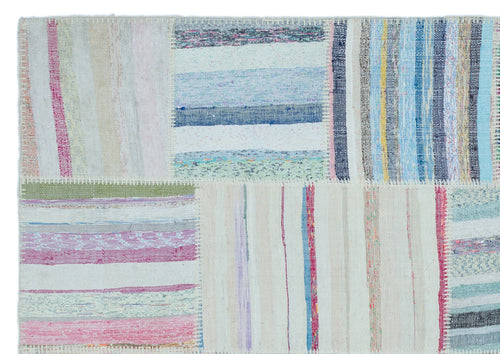 Teselya 25457 Patchwork Striped Wool Handmade Area Rug 5'3" x 7'7"
