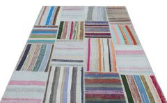 Teselya 25463 Beige Striped Wool Handmade Area Rug 5'3" x 7'7"