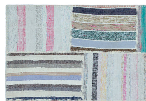 Teselya 25463 Beige Striped Wool Handmade Area Rug 5'3" x 7'7"