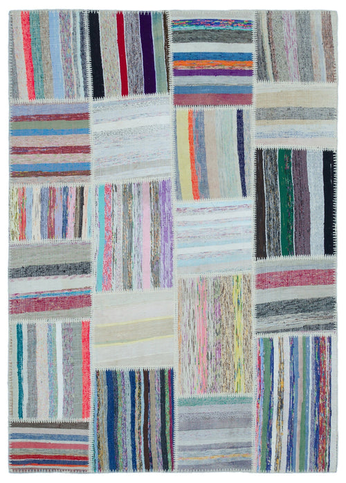 Teselya 25468 Patchwork Striped Wool Handmade Area Rug 5'3" x 7'4"