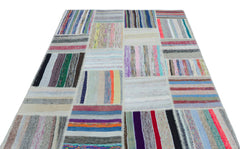Teselya 25468 Patchwork Striped Wool Handmade Area Rug 5'3" x 7'4"
