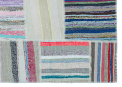 Teselya 25468 Patchwork Striped Wool Handmade Area Rug 5'3" x 7'4"
