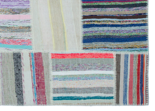 Teselya 25468 Patchwork Striped Wool Handmade Area Rug 5'3" x 7'4"