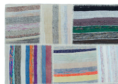 Teselya 25468 Patchwork Striped Wool Handmade Area Rug 5'3" x 7'4"