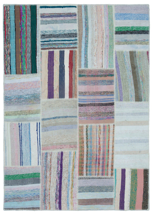 Teselya 25469 Beige Striped Wool Handmade Area Rug 5'3" x 7'4"