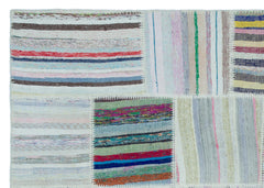 Teselya Beige Striped Wool Handmade Area Rug 5'3" x 7'5"