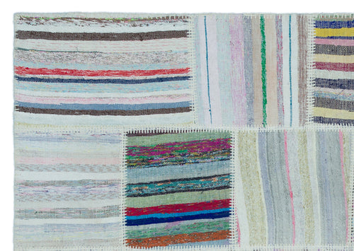 Teselya Beige Striped Wool Handmade Area Rug 5'3" x 7'5"