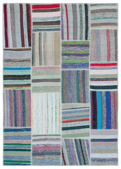 Teselya 25473 Multy Striped Wool Handmade Area Rug 5'3" x 7'5"