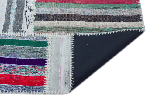 Teselya 25474 Beige Striped Wool Handmade Area Rug 5'3" x 7'4"