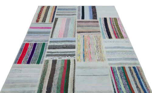 Teselya 25474 Beige Striped Wool Handmade Area Rug 5'3" x 7'4"