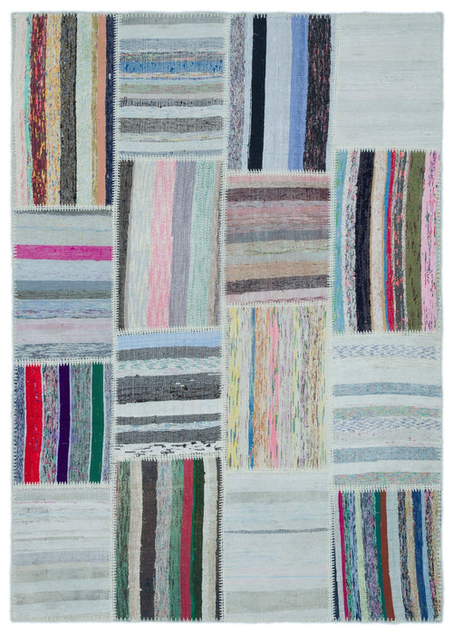 Teselya 25474 Beige Striped Wool Handmade Area Rug 5'3" x 7'4"