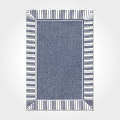 Digital Print Area Rug – Washable Non Slip Chenille Cotton Rug with Blue Frame