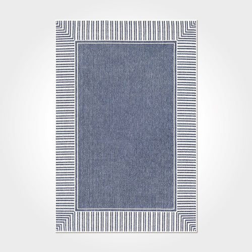 Digital Print Area Rug – Washable Non Slip Chenille Cotton Rug with Blue Frame