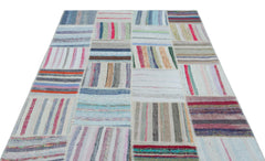 Teselya 25480 Patchwork Striped Wool Handmade Area Rug 5'3" x 7'7"