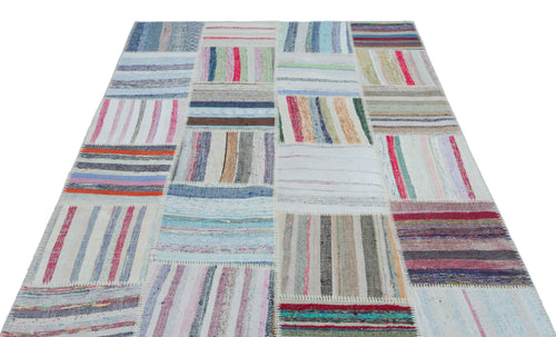 Teselya 25480 Patchwork Striped Wool Handmade Area Rug 5'3" x 7'7"