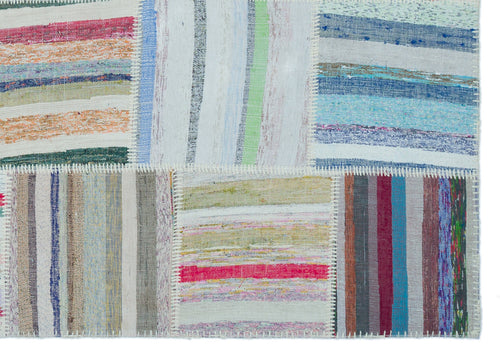 Teselya 25480 Patchwork Striped Wool Handmade Area Rug 5'3" x 7'7"
