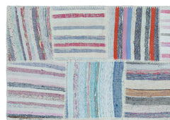 Teselya 25480 Patchwork Striped Wool Handmade Area Rug 5'3" x 7'7"