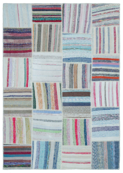 Teselya 25480 Patchwork Striped Wool Handmade Area Rug 5'3" x 7'7"