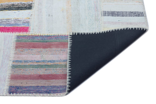 Teselya 25481 Patchwork Striped Wool Handmade Area Rug 5'3" x 7'7"