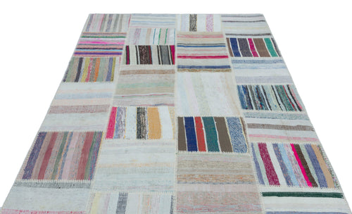 Teselya 25481 Patchwork Striped Wool Handmade Area Rug 5'3" x 7'7"