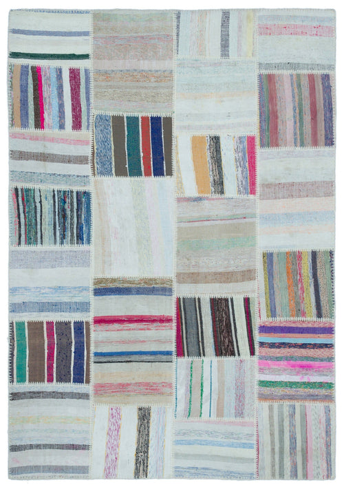Teselya 25481 Patchwork Striped Wool Handmade Area Rug 5'3" x 7'7"