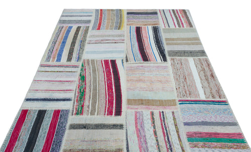 Teselya 25486 Patchwork Striped Wool Handmade Area Rug 5'3" x 7'7"