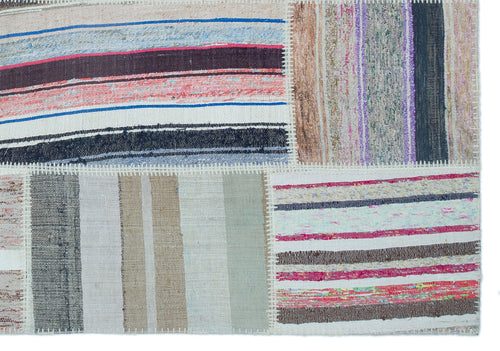 Teselya 25486 Patchwork Striped Wool Handmade Area Rug 5'3" x 7'7"