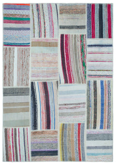 Teselya 25486 Patchwork Striped Wool Handmade Area Rug 5'3" x 7'7"