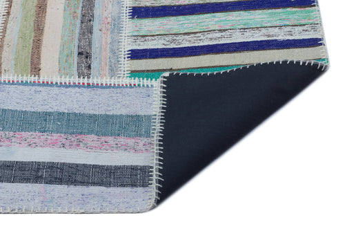 Teselya 25487 Patchwork Striped Wool Handmade Area Rug 5'3" x 7'7"