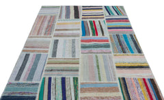 Teselya 25487 Patchwork Striped Wool Handmade Area Rug 5'3" x 7'7"