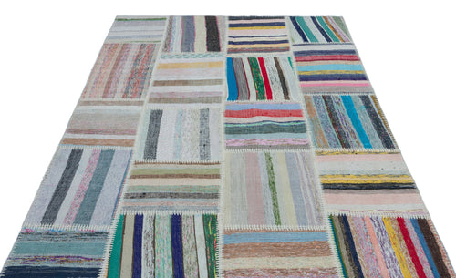Teselya 25487 Patchwork Striped Wool Handmade Area Rug 5'3" x 7'7"