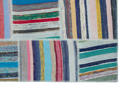 Teselya 25487 Patchwork Striped Wool Handmade Area Rug 5'3" x 7'7"