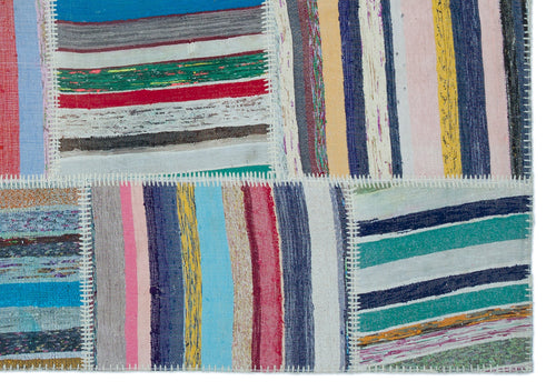 Teselya 25487 Patchwork Striped Wool Handmade Area Rug 5'3" x 7'7"