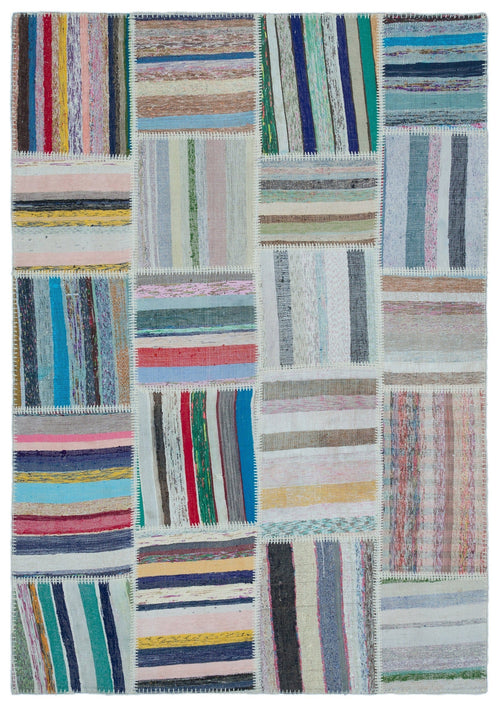 Teselya 25487 Patchwork Striped Wool Handmade Area Rug 5'3" x 7'7"