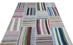 Teselya 25491 Patchwork Striped Wool Handmade Area Rug 5'3" x 7'7"