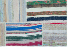 Teselya 25491 Patchwork Striped Wool Handmade Area Rug 5'3" x 7'7"