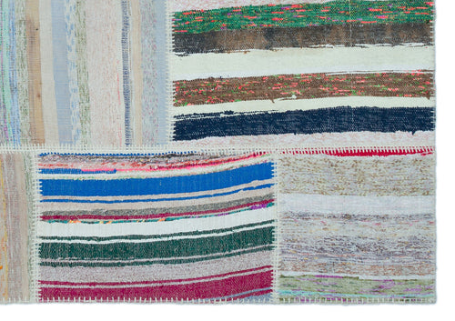 Teselya 25491 Patchwork Striped Wool Handmade Area Rug 5'3" x 7'7"