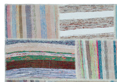 Teselya 25491 Patchwork Striped Wool Handmade Area Rug 5'3" x 7'7"
