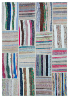 Teselya 25491 Patchwork Striped Wool Handmade Area Rug 5'3" x 7'7"