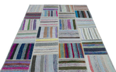 Teselya 25492 Beige Striped Wool Handmade Area Rug 5'3" x 7'4"