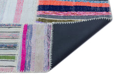 Teselya 25493 Patchwork Striped Wool Handmade Area Rug 5'3" x 7'7"