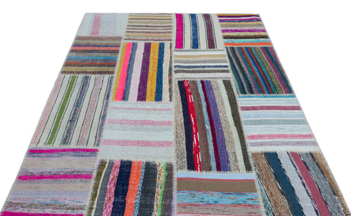 Teselya 25493 Patchwork Striped Wool Handmade Area Rug 5'3" x 7'7"