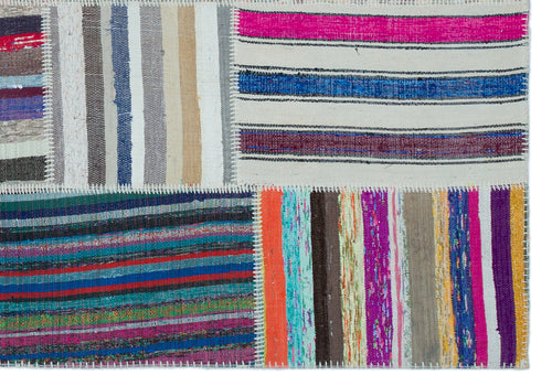 Teselya 25493 Patchwork Striped Wool Handmade Area Rug 5'3" x 7'7"