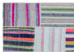 Teselya 25493 Patchwork Striped Wool Handmade Area Rug 5'3" x 7'7"
