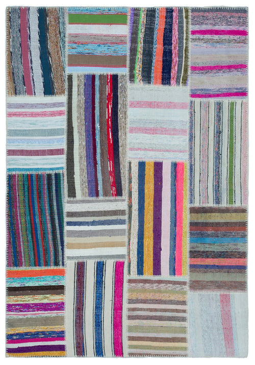 Teselya 25493 Patchwork Striped Wool Handmade Area Rug 5'3" x 7'7"