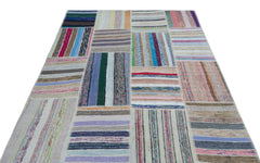 Teselya 25497 Beige Striped Wool Handmade Area Rug 5'3" x 7'4"