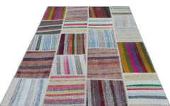 Teselya Beige Striped Wool Handmade Area Rug 5'3" x 7'5"
