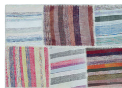 Teselya Beige Striped Wool Handmade Area Rug 5'3" x 7'5"