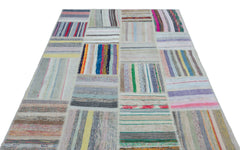 Teselya 25503 Beige Striped Wool Handmade Area Rug 5'3" x 7'4"